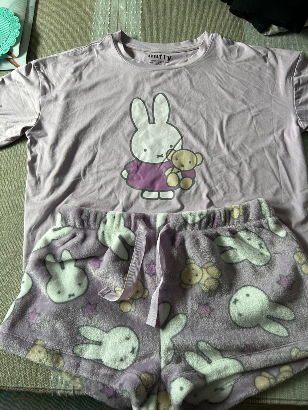 miffy Lavender Bunny Pajama Set with Teddy Graphic